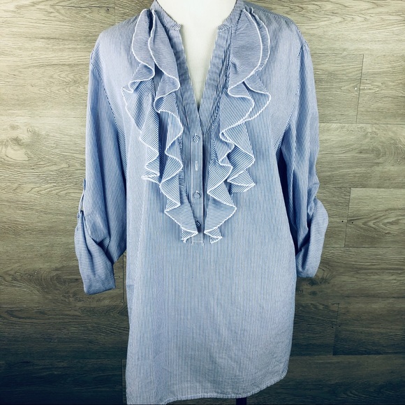 LOFT Tops - LOFT Cotton Ruffle front Blouse
